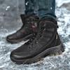 Outdoor Men's Fleece Lined Waterproof Cotton Snow Boots Winter Cotton Mountain Climbing Shoes Round Toe Mid Heel Boots Zapatos