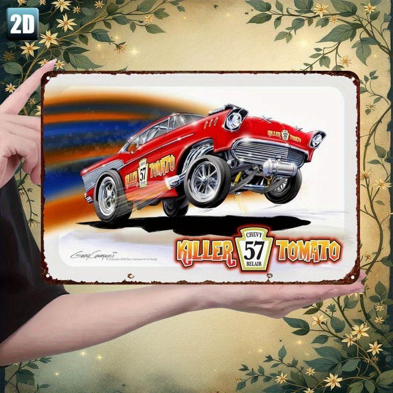Racing Car Retro Style Metal Decorative Painting for Garage Room Decor