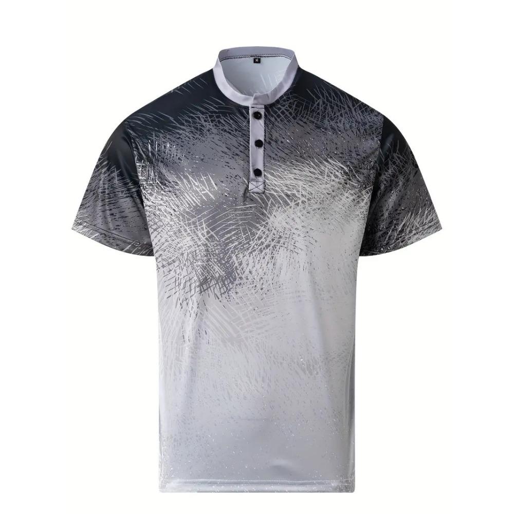 Men's Casual Striped Stand Up Collar Short Sleeved Pullover