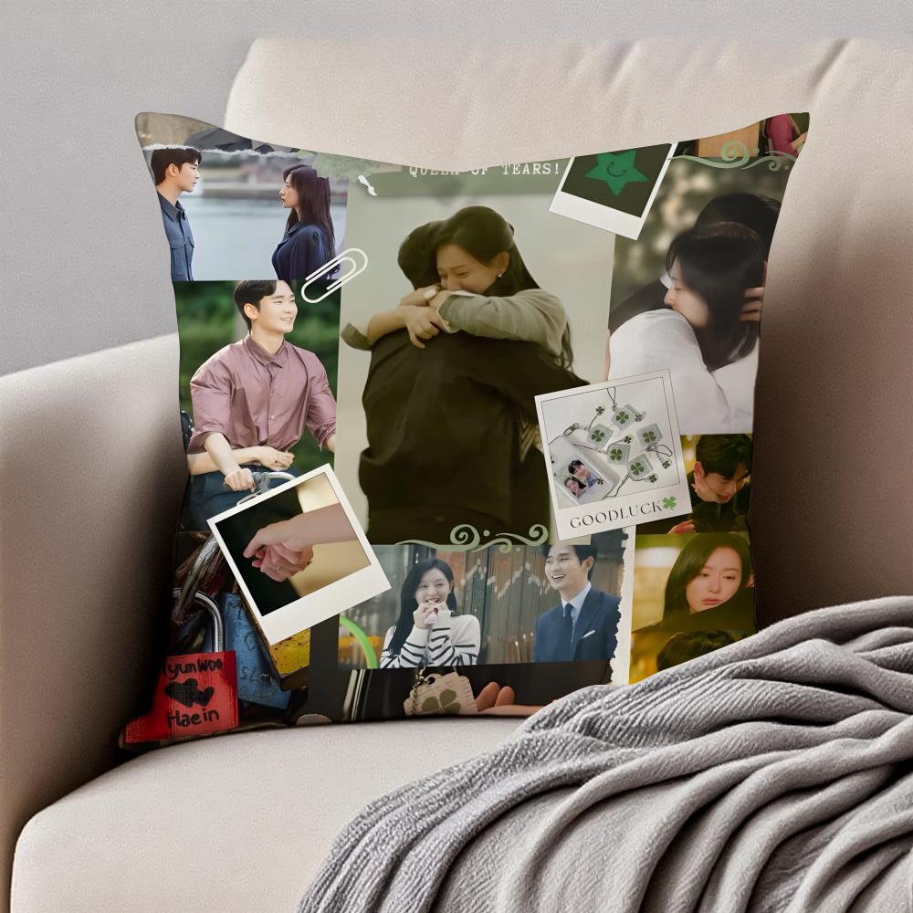 Korean Drama QQueen of Tears Cushion Cover Pillowcase Antidustmite Invisible Zipper Short Plush Sofa Cushion
