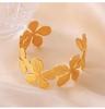18K Gold-Plated Titanium Steel Flower Bracelet with Rhinestones - Elegant, Colorfast Jewelry for Women