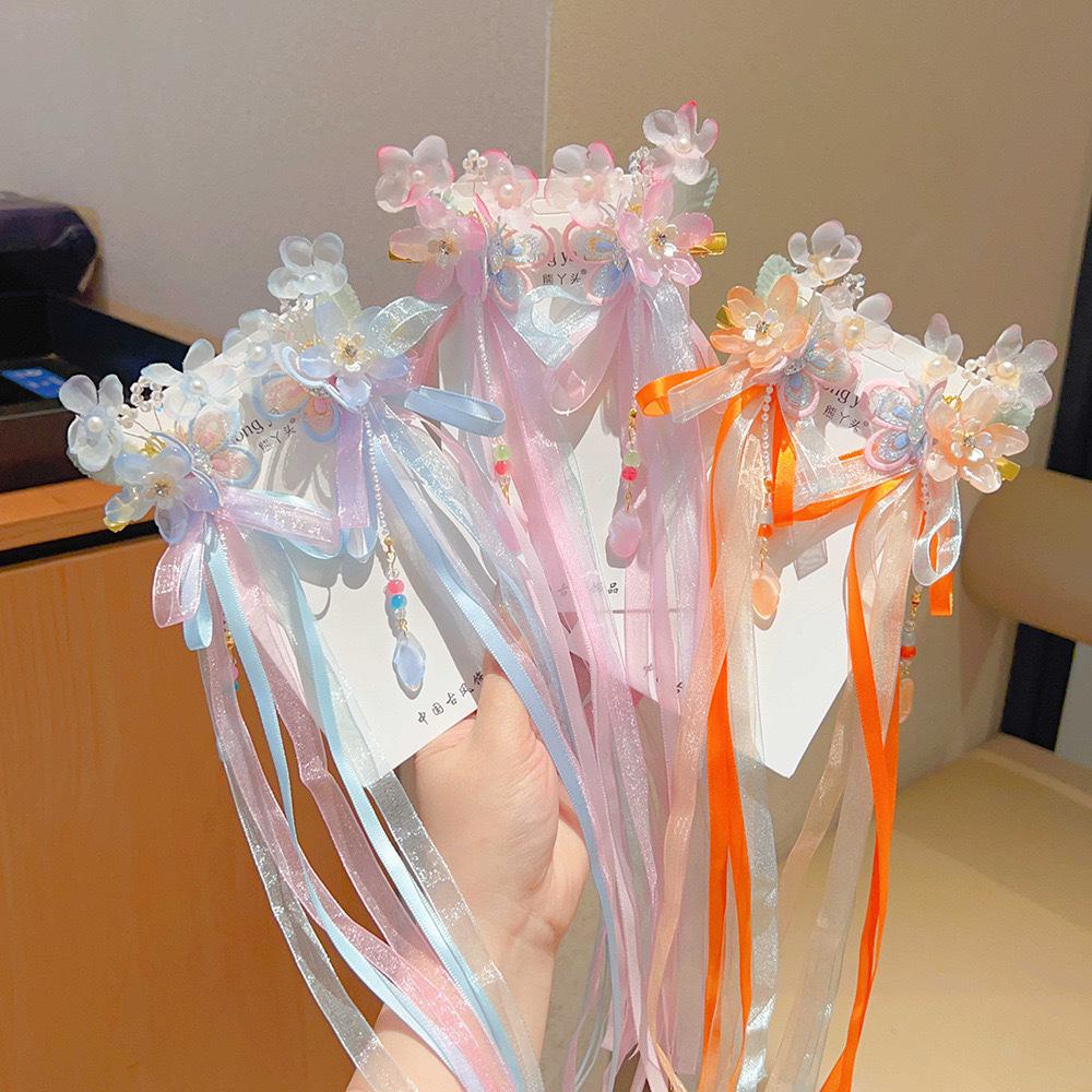Girls' Hanfu Hair Clip: Fairy Bow with Tassels & Ribbons - No Hair Damage
