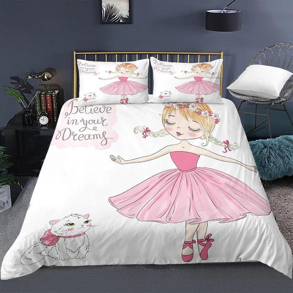 Dancing Girl Duvet Cover Set Cartoon Print Bedding Set With Pillowcase Quilt Cover Three-Piece Set