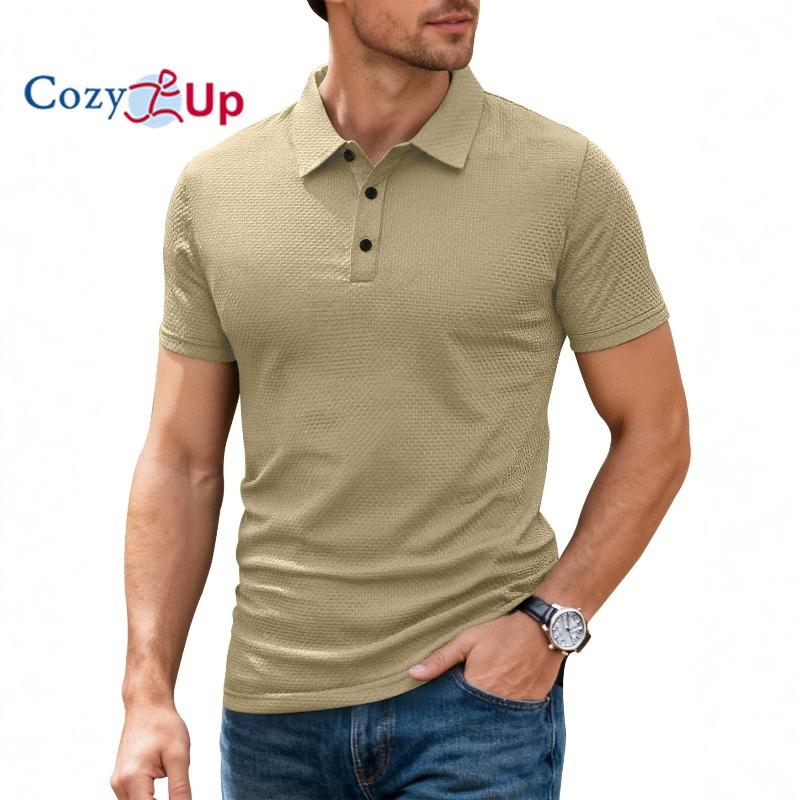 Men's Short-sleeve Polo Shirt with Button-down Collar and Stretch Fit