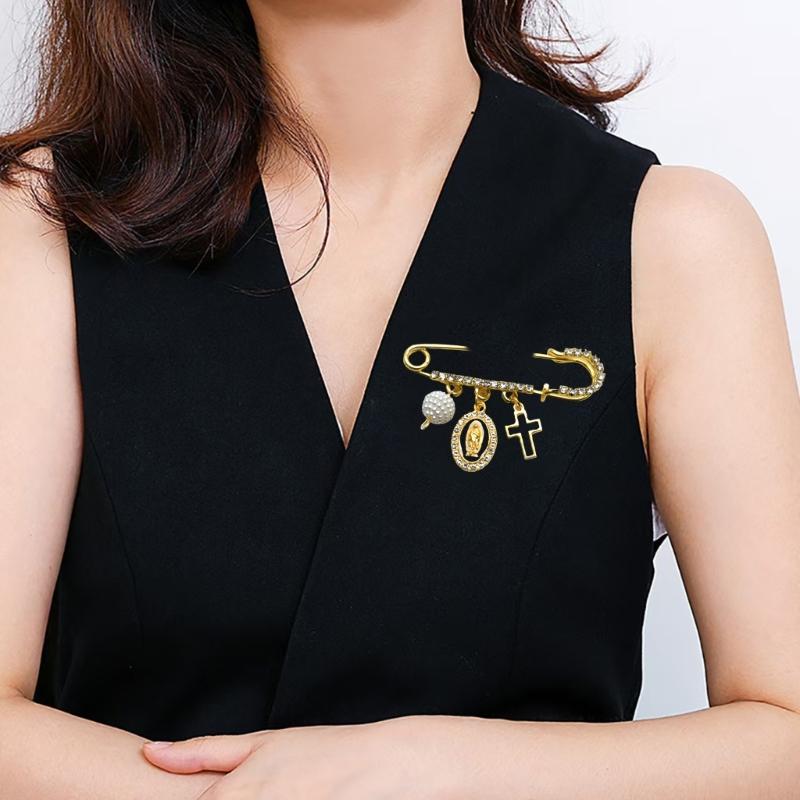 Elegant Crucifix Hollow Out Brooch For Women And Men Fashion Jewelry Accessory With Zinc Alloy Materials