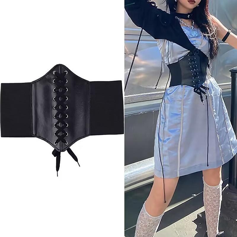 Corset de damă centură gotică din piele PU pentru femei corset cu șireturi centuri de slăbire talie corset vintage curea neagră lată pentru fată