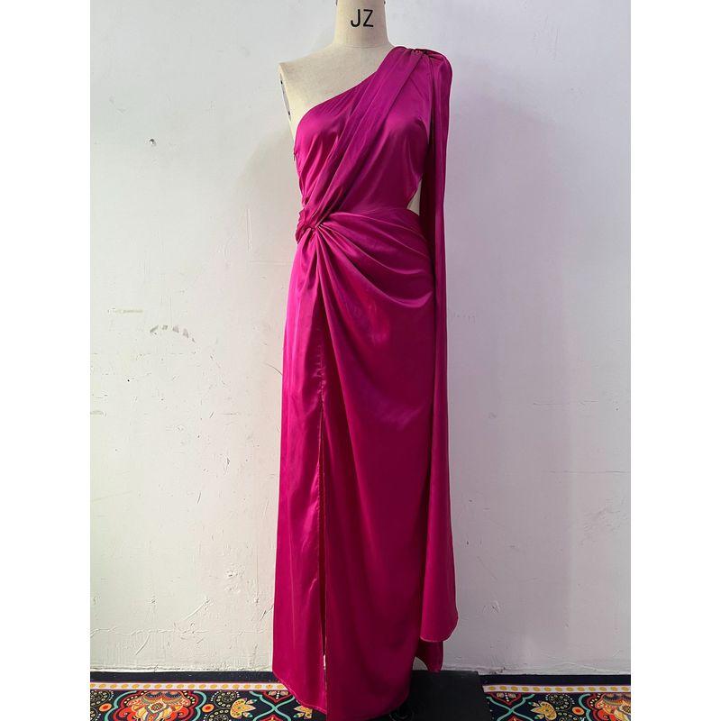 European and American Sexy Women clothes New One-Shoulder Pleated Split Sexy Satin Dress Temperament Slim fit