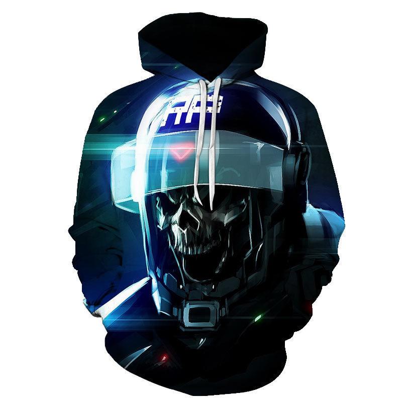 Autumn 3D Skull Printed Hoodies Fashionable Casual Sports Long Sleeved Men's Hooded Sweatshirts