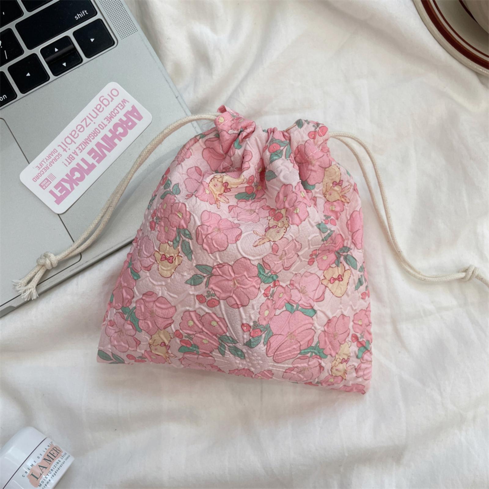 

Мішечок на шнурку з мультяшним дизайном Багатоцільова сумка для зберігання для портативного органайзера для різноманітних дрібниць One Size рожевий