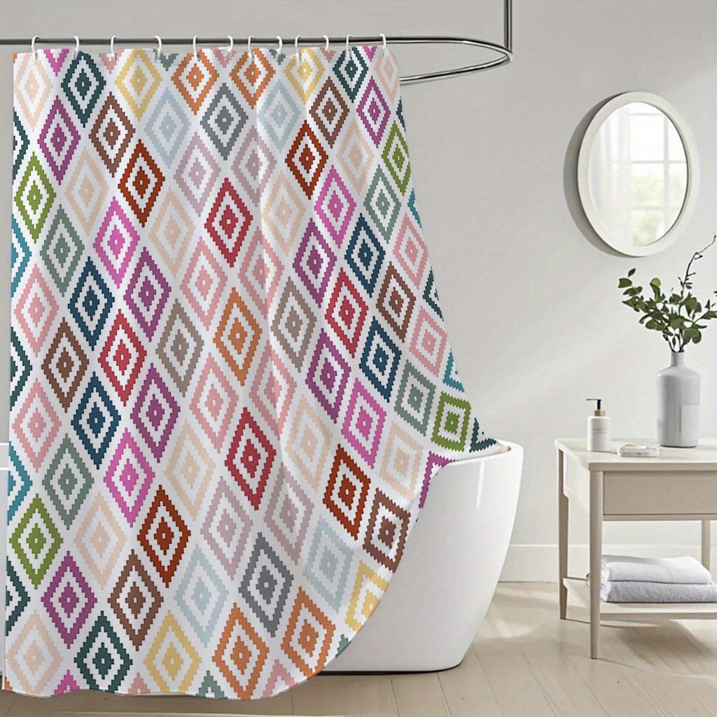 Colorful Geometric Shower Curtain, Pixel Design, Vibrant Polyester, Machine Washable, Modern Bath Decor
