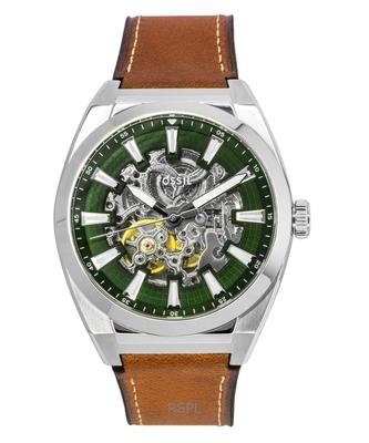 Everett Brown Leather Strap Green Skeleton Dial Automatic ME3261 Men's Watch