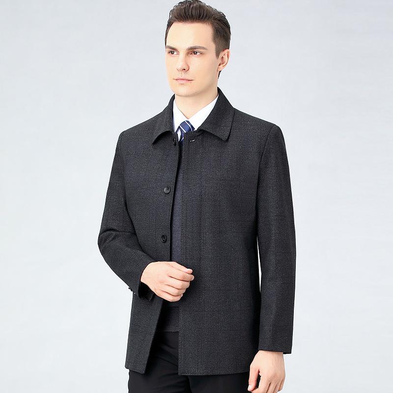 2022 Men's Single-Breasted Cashmere Coat - Business Casual Loose Wool Jacket for Middle-Aged Dads