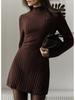2025 European & American High Neck Long-Sleeve Bodycon Knit Dress - Solid Color