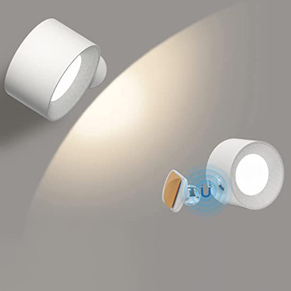 360 ° drehbare LED-Wandleuchten, magnetische wiederaufladbare Wandleuchte, Knopfsteuerung, Nachttischlampe mit 3 Farbtemperaturen und 3 Helligkeiten