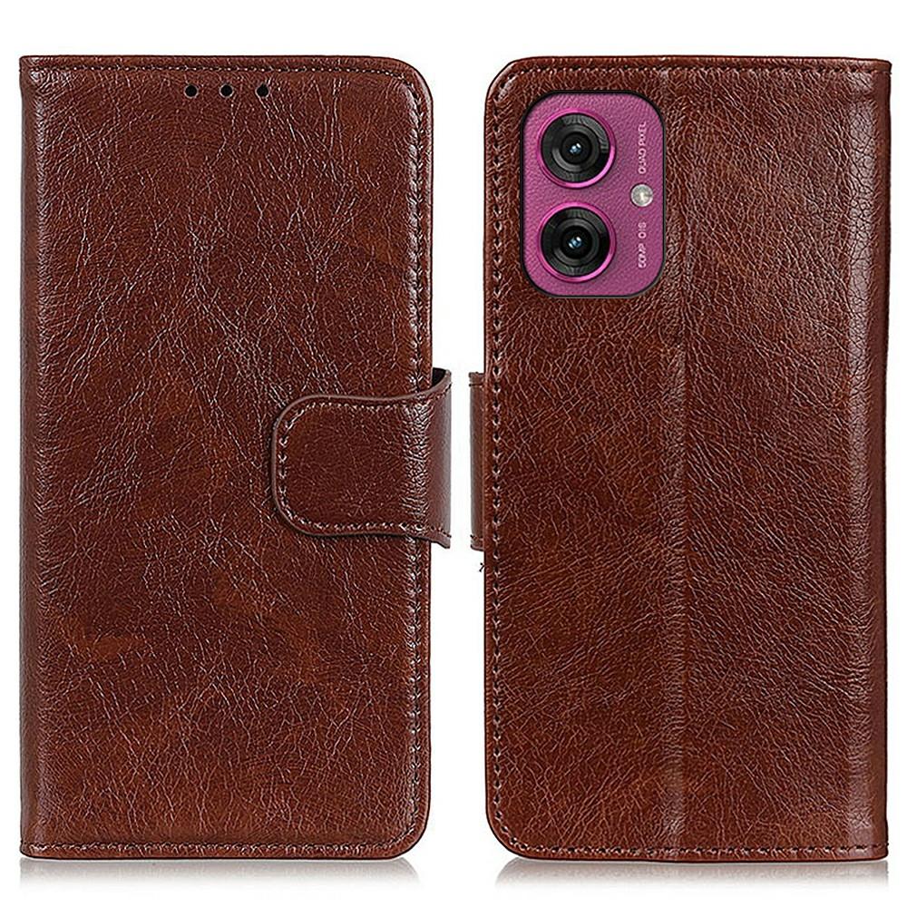 

For Motorola Moto G55 5G Case Nappa Texture Split Leather Wallet Phone Cover Brown