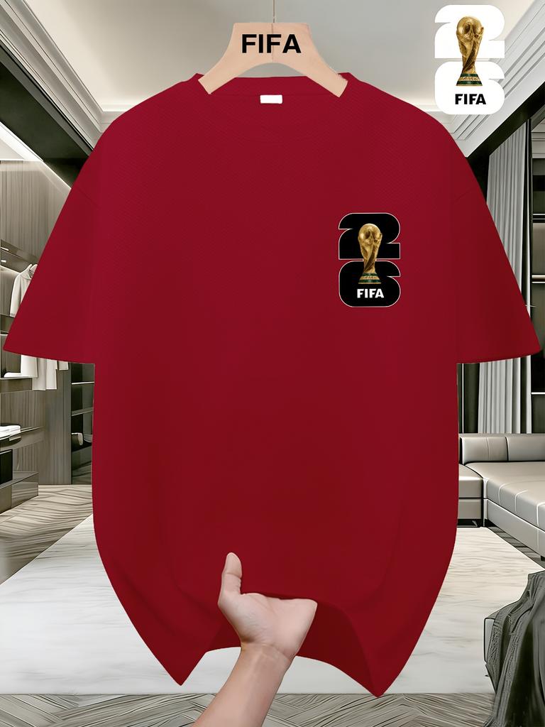 FIFA World Cup Football Men's Fashionable Short-sleeved T-shirt with a US, Canada and Mexico Themed Print. A Casual and Comfortable Summer T-shirt