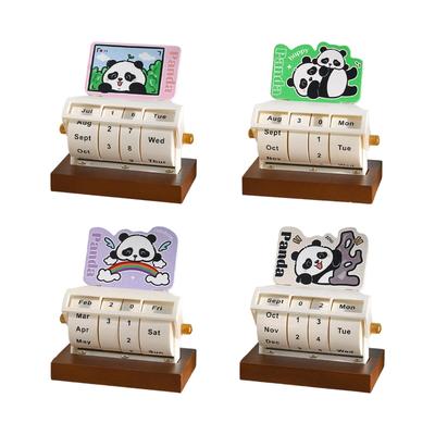 Rotary Perpetual Desk Calendar Gift Reusable School Bedroom Panda Decorative
