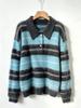 Women's Retro Color Block Striped Cashmere Pullover - Polo Collar, Brushed Inner, Casual Autumn & Winter Style