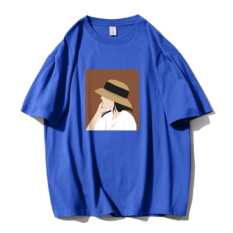 Shellsuning Summer 100% Cotton Soft Printed T-shirts Women 2023 New Fashion Simple O-neck Basic Harajuku Tees Casual Girl Top Female All-match Tops