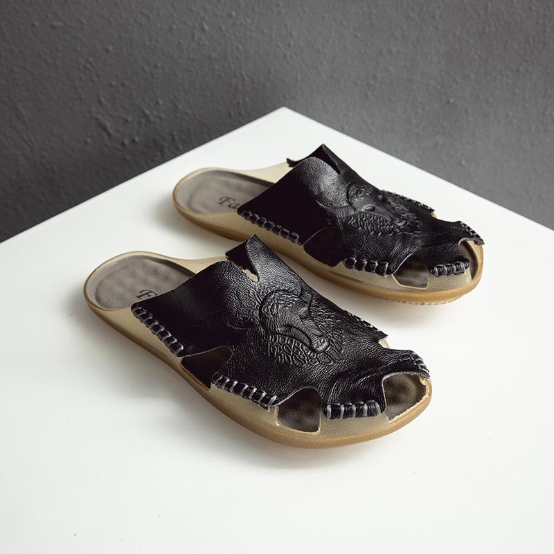 Genuine Leather Men Beach Slippers Plus Size Home Sandals Summer Beach Sandals Outdoor Casual Walking Beach Flip Flops Men Shoes