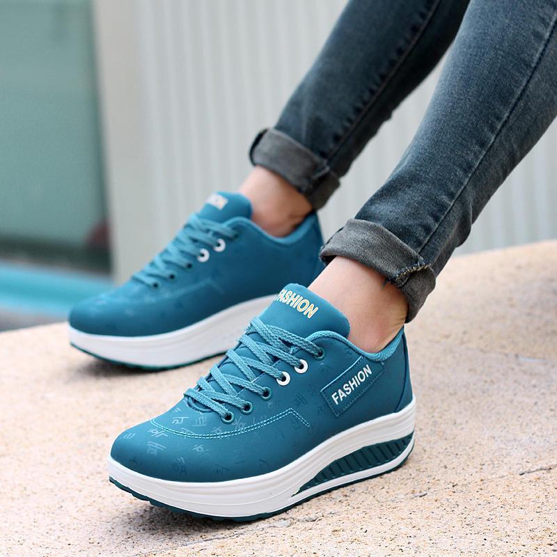 Casual Sports Shoes Breathable Comfortable Wedge Heel Thick Sole Sneakers Lace Up