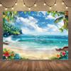 1PC, Hawaiian Beach Background Cloth, Blue Sky and Ocean, Palm Leaves and Flowers, Suitable for Party and Birthday Decoration