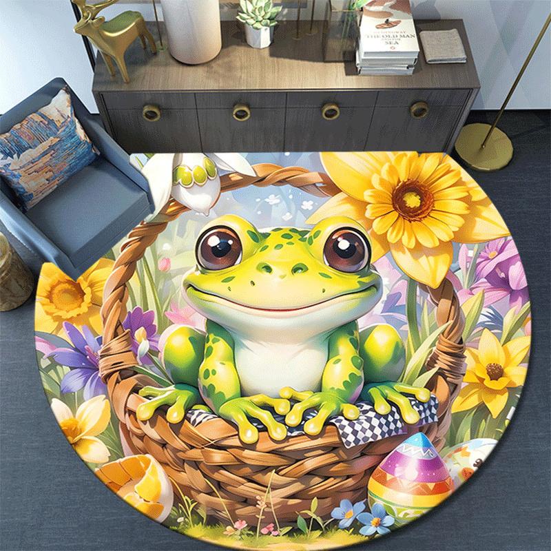 1pc Soft, Absorbent & Non Slip Cute Frog Round Rug Soft Circle Rug for Living Room & Bedroom Decor, Chair Mats, and Unforgettable Home Gifts