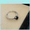 Chic Retro Black Agate Statement Ring For Women With High-end Fashionable Open Band Design