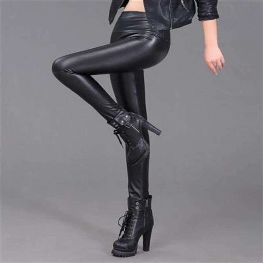 Sexy Ladies High Waist Wet Look Faux Imitation Leather Leggings Pants Women Fashion Trousers