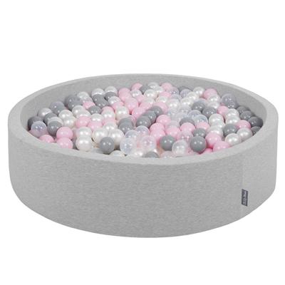 Soft Ball Pit Round 120x30cm/300 Balls Balls 7cm / 2.75in for Kids, Light Grey:pearl-grey-transparent-powder Pink