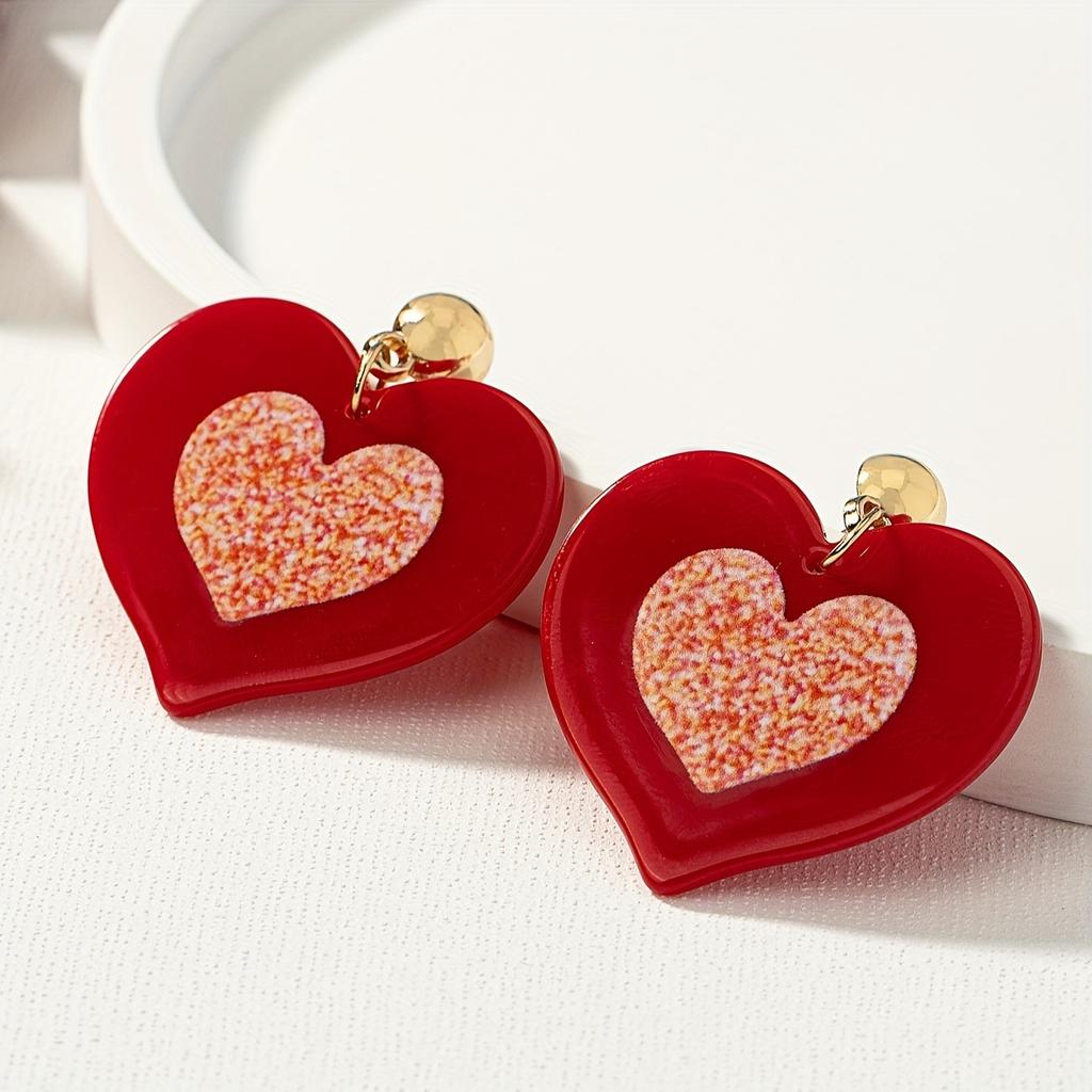1 Pair of Red Pink Color Scheme Stud Earrings Peach Heart Love Classic Trendy Personality Vacation Ear Jewelry