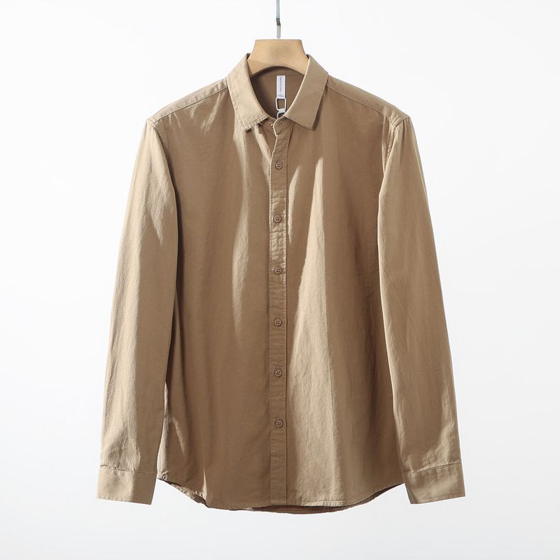Heavyweight Twill Cotton Washed Comfortable Breathable Loose Casual Turn-Down Collar Long-Sleeve Shirt Men's Spring and Autumn Solid Color Shirt