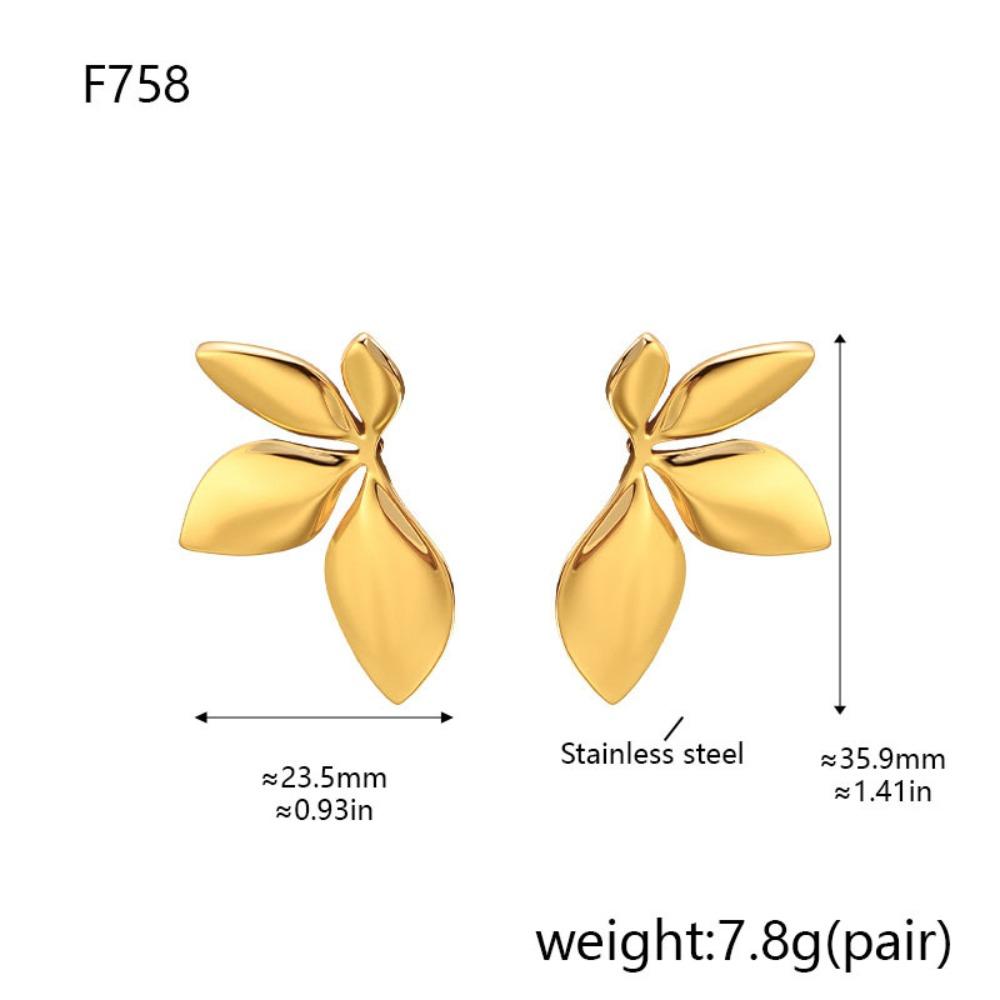 Fashion Temperament Stainless Steel Gold Color Shiny Surface Flower Petals Leaves Stud Earrings for Women Jewelry Accessory Gift
