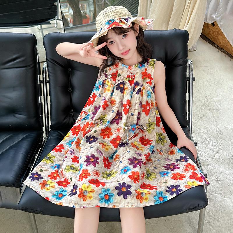 Girls' Trendy Korean-Style Summer Print Dress 2025 - Lightweight Sleeveless for Kids