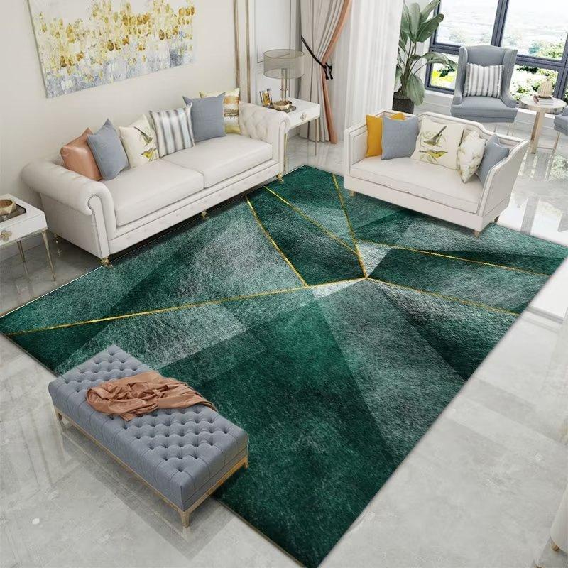 Moderní styl Geometrický koberec Dekor obývacího pokoje Zelené koberce Pohovka Čajový stolek Boční podložka pod nohy Ložnice Postelový kobereček Protiskluzový Omyvatelný