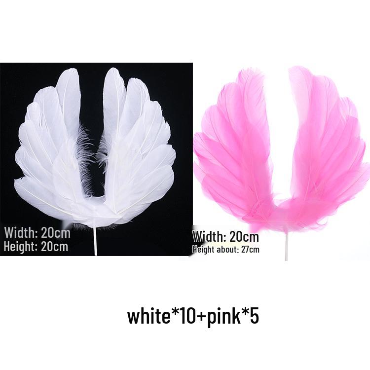 Angel Wing Feather Cake Toppers with Wire Heart String Lights