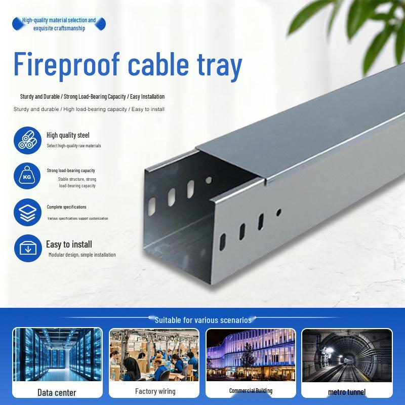 Fireproof 304 Stainless Steel and Powder-Coated Aluminum Cable Tray with Hot-Dip Galvanized Ladder and Large Span Trough. 50x100