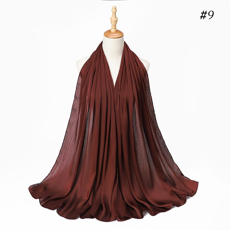New Arrivals Crinkle Plain Color Satin Crepe Scarf Shawl Wrap Muslim Women Pleated Stain Silk Hijabs