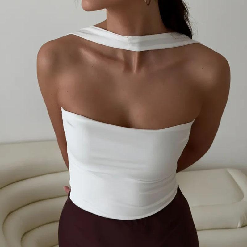 Solid Color Reverse Neck Suspender, Off Shoulder, Off Back, Sexy Slim Fit Women's Vest
