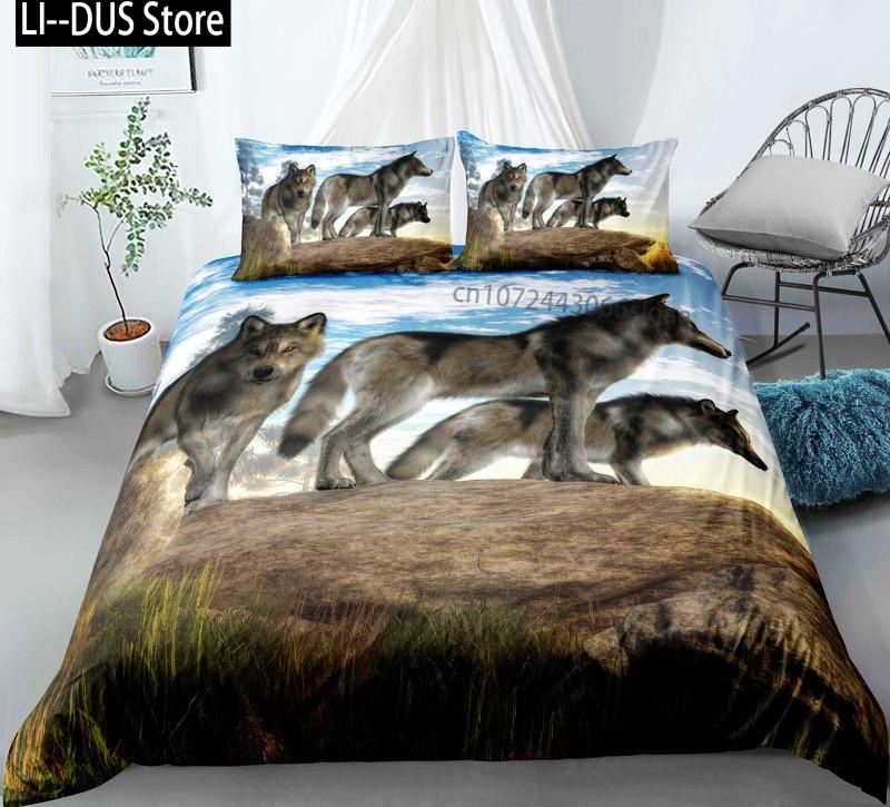 New Wolf Bedding Set Single Twin Full Queen King Size Animal Bloodthirsty Wolf Bed Set Aldult Kid Bedroom Duvetcover Sets 3D 037