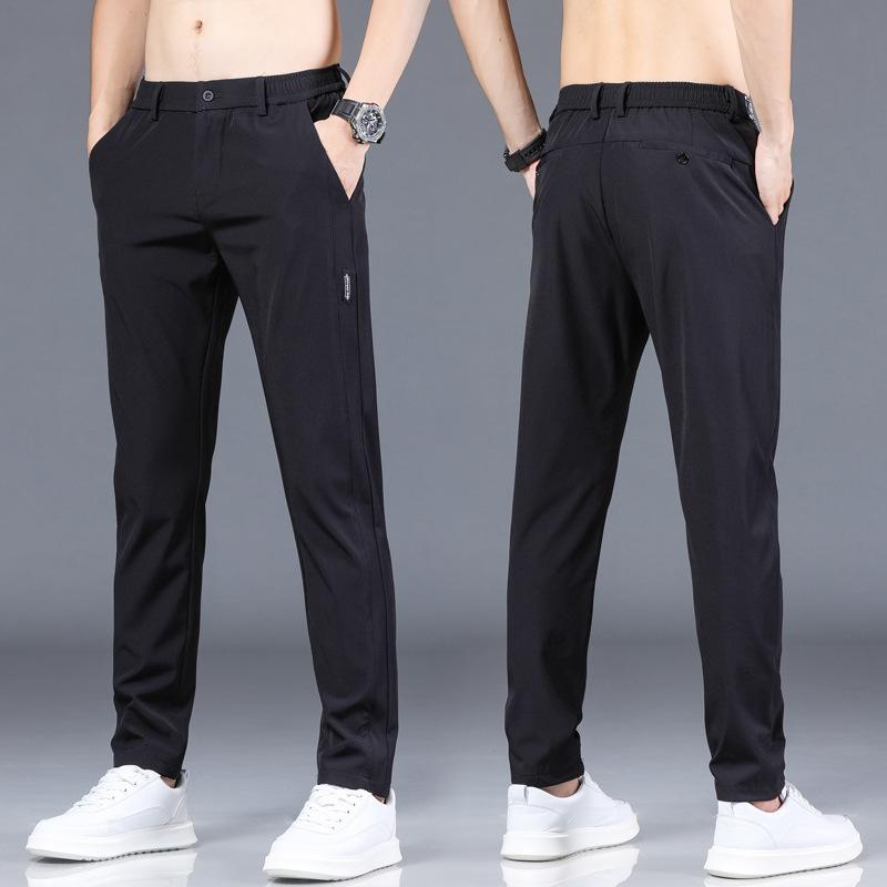 Summer Thin Ice Silk Trousers Speed Dry Trousers Casual Trousers Men's Sports Trousers Elastic Waist Trend Black Long Trousers