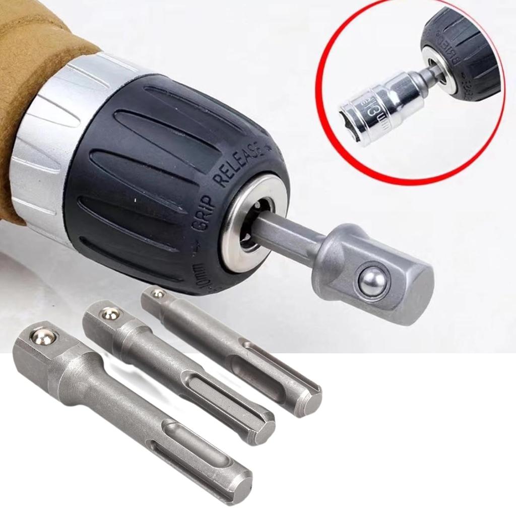3 Pcs 1/4" 3/8" 1/2" Socket Driver Adapter Drill Bit Adapter Extra Long Adapter Impact Drill Bits for SDS Plus Hammer Drill