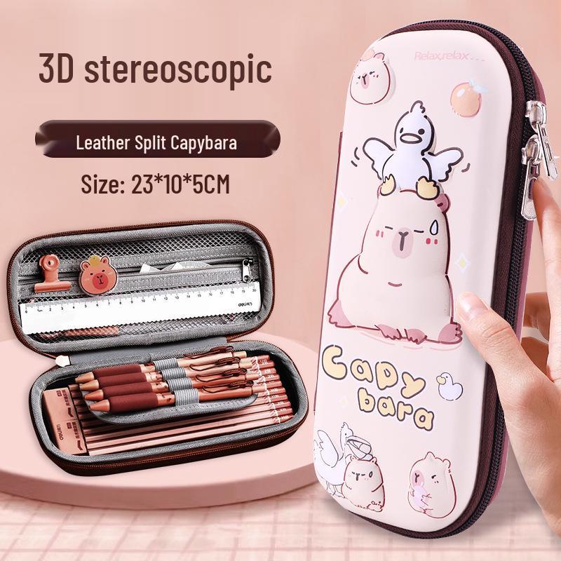 3D Cartoon Multifunctional Leather Pencil Case for Grades 1, 2, & 6 - Large Capacity for Boys & Girls