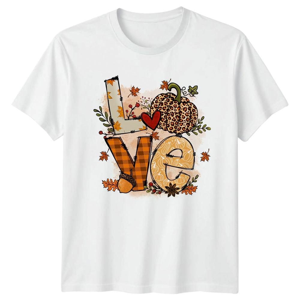 Love Unisexs TShirt Leopard Print Pumpkin Fall Thanksgiving Gift For Her S