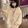 Harajuku Kawaii Rosa Primavera e Autunno Felpa con Cappuccio Zip Up Donna Stile Giapponese Carino Cartone Animato Beige Giacca con Cappuccio Oversize Felpe Coreane da Ragazza