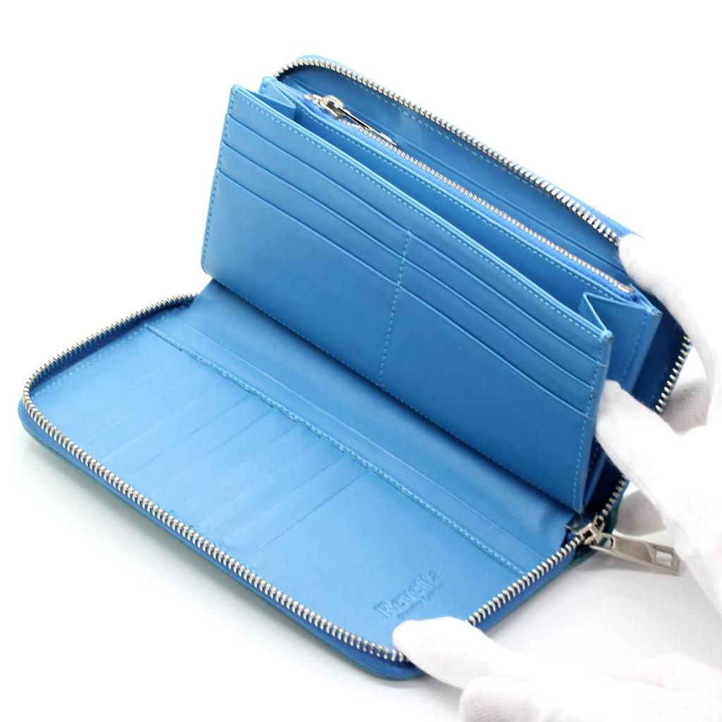 [Revetta] Stingray Leather Long Wallet, Round Zipper, 9 Colors Available, Stingray, Galuchat, Sky Blue, Light Blue, Genuine Leather, Large Capacity [1