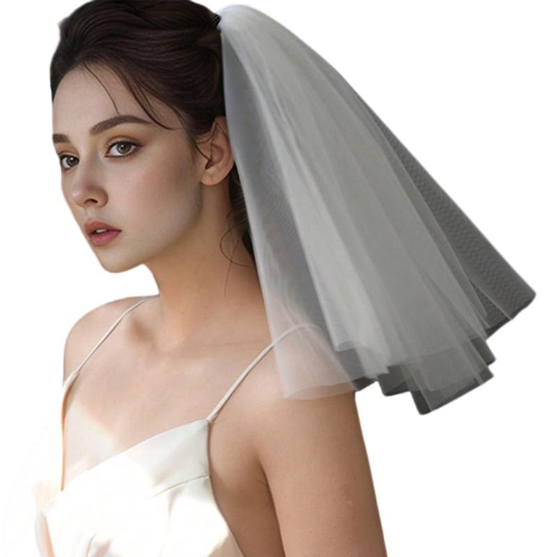 

Elegant Bridal Veil Hair Accessory White Ribbon Bowknot Veil with Metal Clip/Comb for Weddings and Special Event