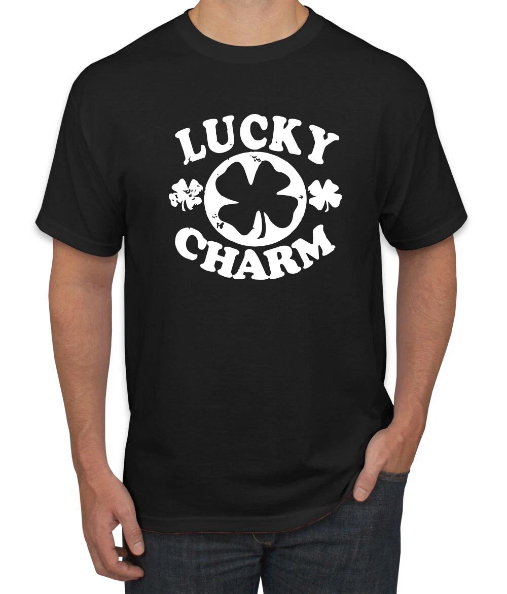 Vintage White Lucky Charm Irish Clover St Patricks Day Men Graphic T- Shirt M