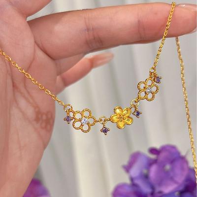 Summer Small Purple Flower Flowering Collarbone Chain High-End Versatile Necklace