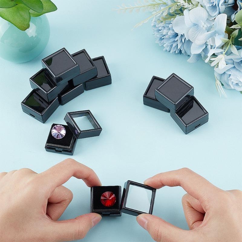40pcs Jewelry Display Box 3cm Acrylic Boxes with Transparent Display Window Sponge Interior for Rings Earrings Brooches Gemstone
